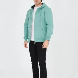 Unisex Tam Fermuarlı Kapşonlu  Hırka - Mint Yeşili