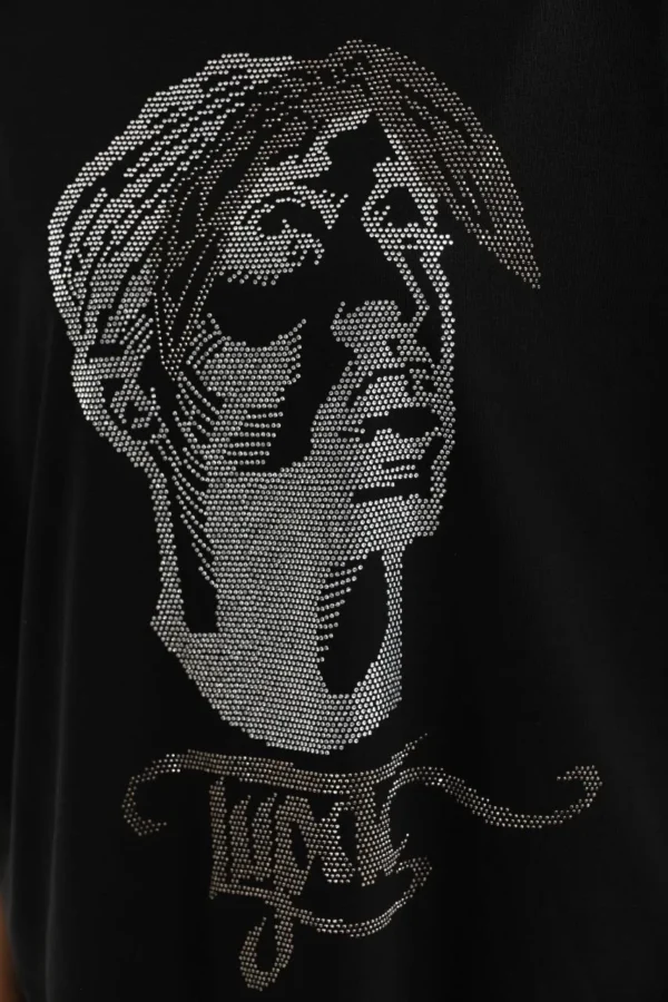 Unisex Taş Desenli Oversize T-Shirt - Siyah - Görsel 2