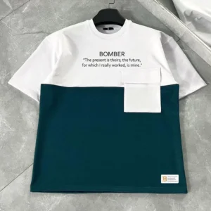 Unisex Torba Cep Detaylı  Parçalı T-Shirt - Lacivert