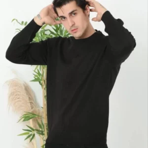 Unisex Uzun Kol Biskilet Yaka Dokuma Triko - Siyah