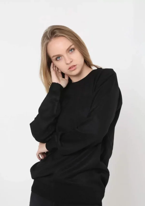 Unisex Uzun Kol Biskilet Yaka Dokuma Triko - Siyah - Görsel 2