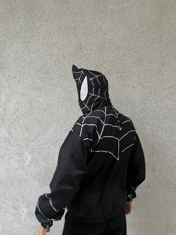 Unisex Uzun Kollu Kapşonlu Rüzgarlik - Siyah - Görsel 2