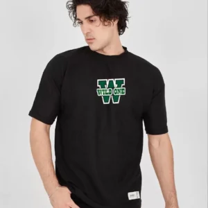 Unisex Waffle Kumaş Çift Katlamalı Kol Baskılı T-Shirt - Siyah