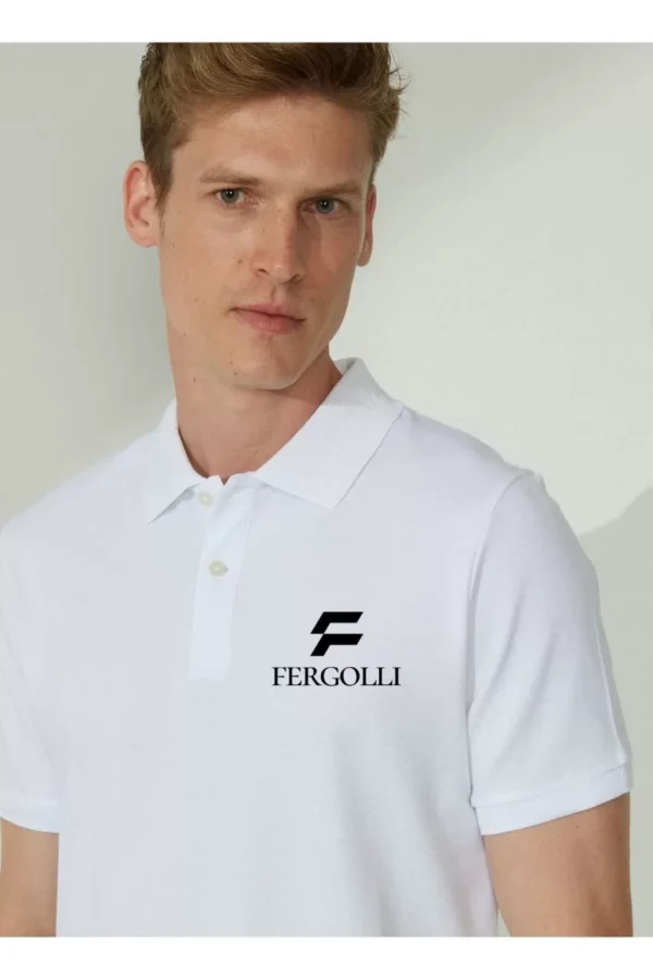 Yakası Düğmeli Yakalı Pike Baskılı T-Shirt - Beyaz - Görsel 2