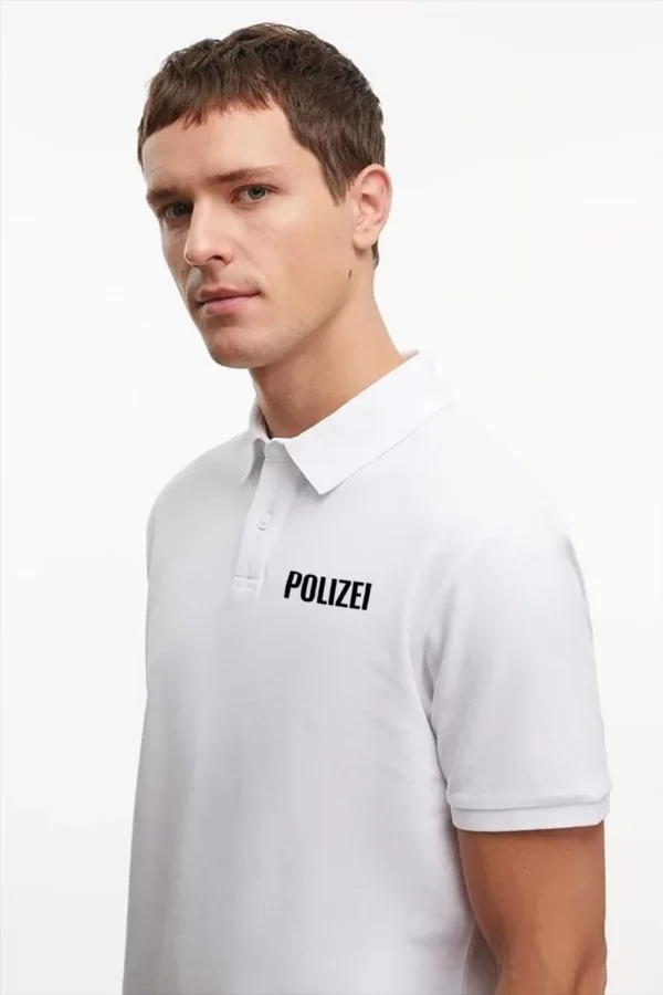 Yakası Düğmeli Yakalı Pike Baskılı T-Shirt - Beyaz - Görsel 2