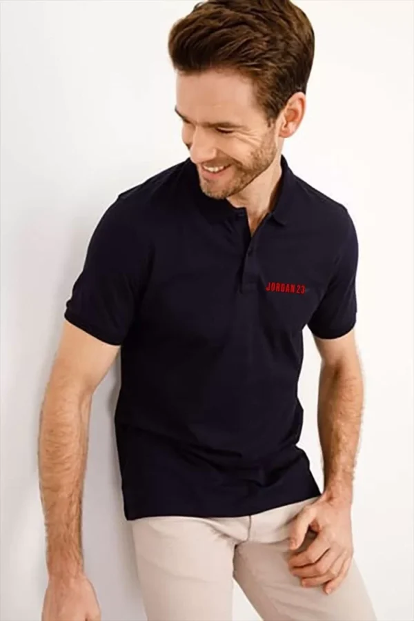 Yakası Düğmeli Yakalı Pike Baskılı T-Shirt - Beyaz - Görsel 2