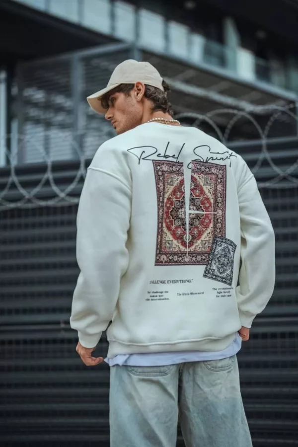 Uzun Kol Bisiklet Yaka Baskılı SweatShirt - Beyaz - Görsel 2