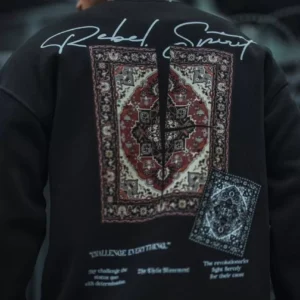 Uzun Kol Bisiklet Yaka Baskılı SweatShirt - Siyah