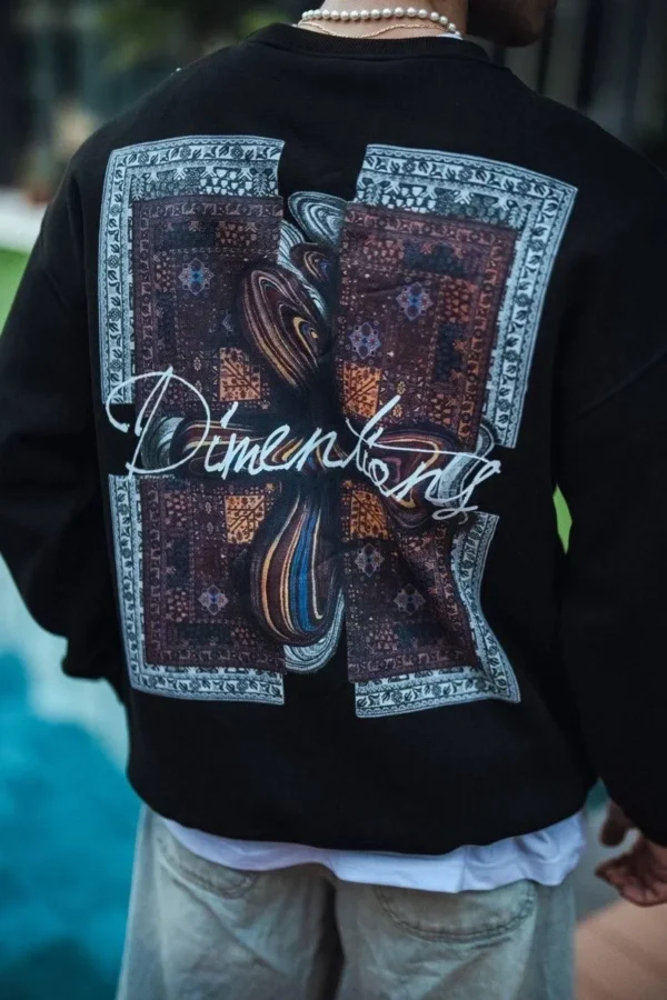 Uzun Kol Bisiklet Yaka Ön ve Arka Baskılı SweatShirt - Siyah - Görsel 2