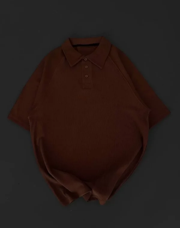 Yakalı Patlı Kısa Kol T-shirt - Kahverengi - Görsel 2