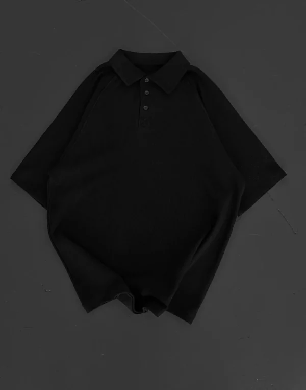 Yakalı Patlı Kısa Kol T-shirt - Siyah - Görsel 2