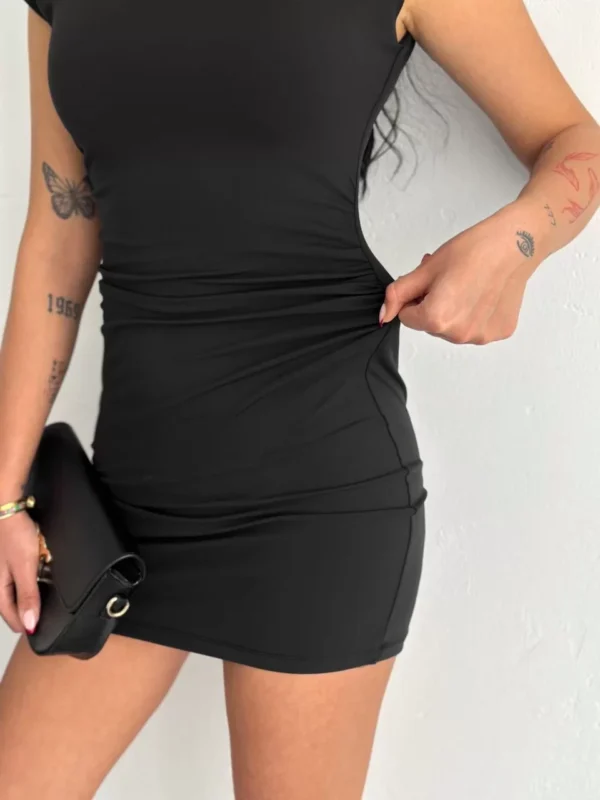 Yarım Bogazlı Kolsuz Mini Boy Elbise - Siyah - Görsel 2